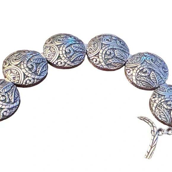 Stunning ornate scroll work design antiqued SILPADA sterling disk link bracelet - Picture 2 of 9